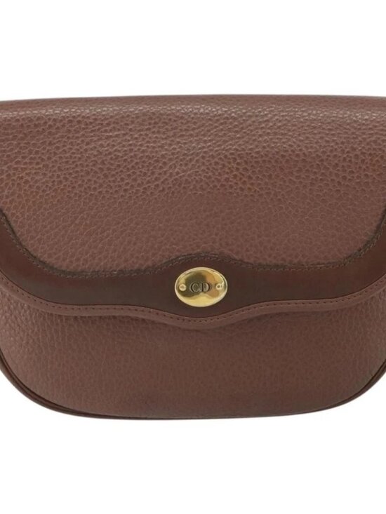 Christian Dior Shoulder Bag Leather Brown Gold Auth - Picture 2 of 15